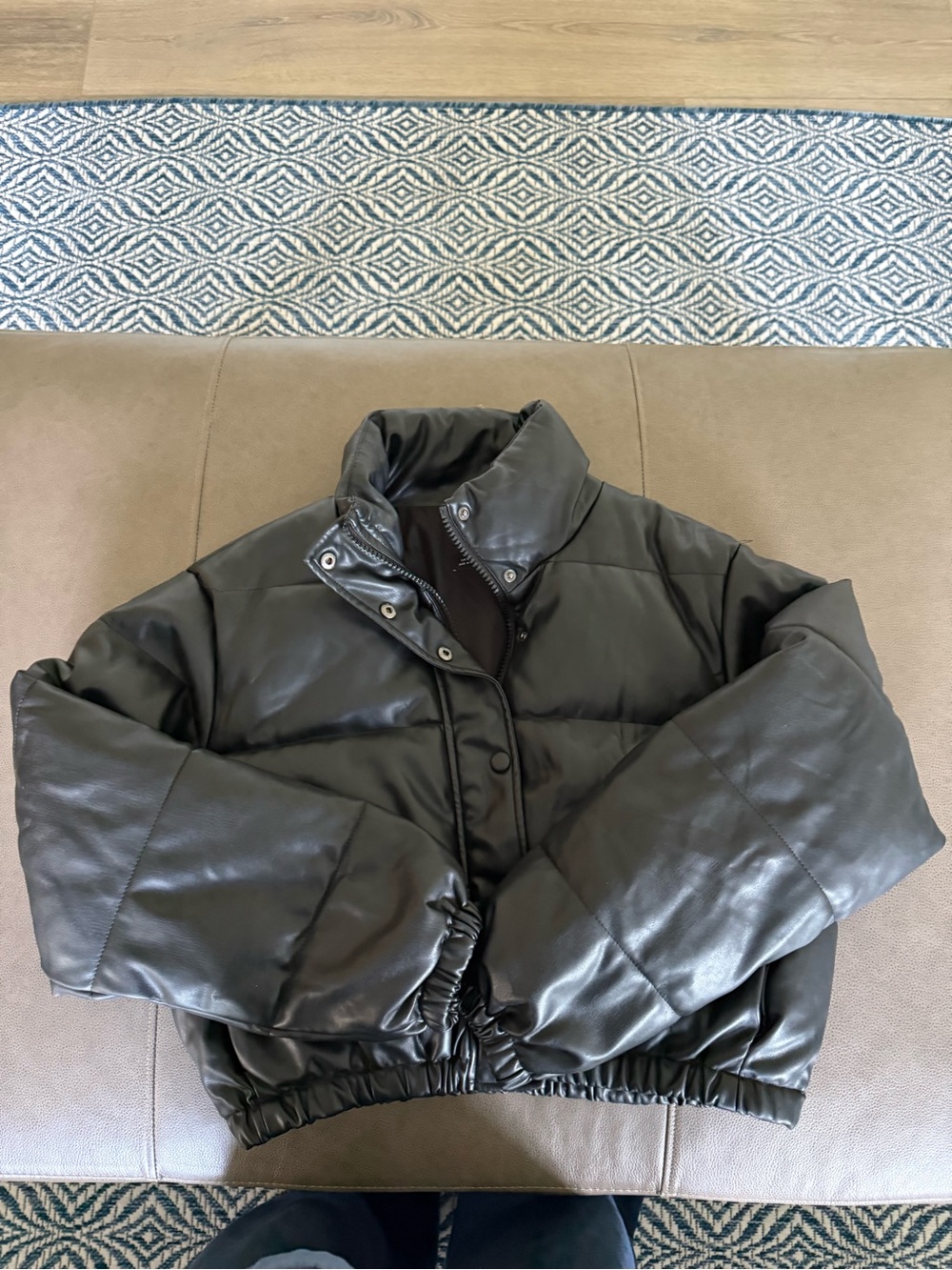 Zara Black Faux Leather Puffer Jacket